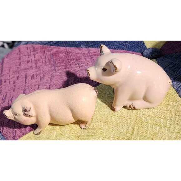 2 Pig Figurines Rustic Brown Pink Farmhouse Decor - Picture 6 of 10